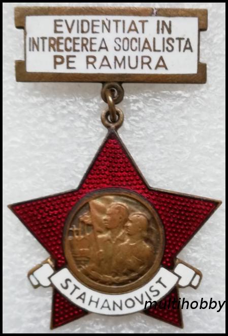 Insigna - *Medalie STAHANOVIST <br /> Evidentiat in intrecerea socialista pe ramura