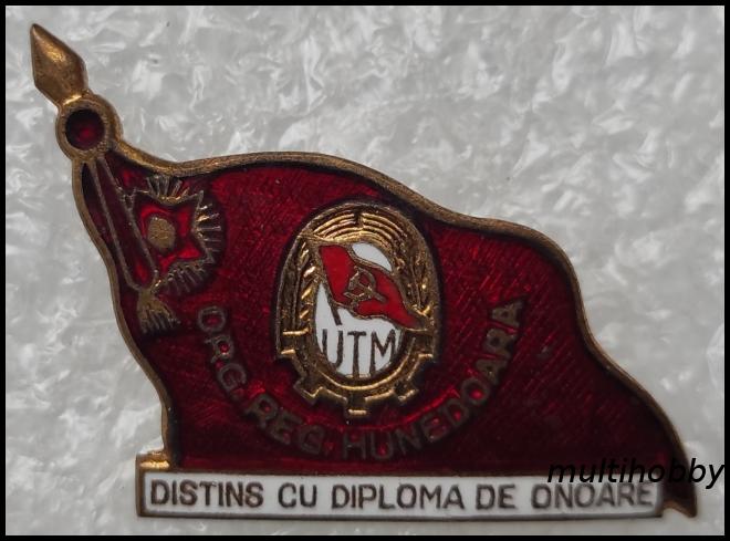 Insigna - Distins Cu Diploma De Onoare Organizatia Regiunea Hunedoara