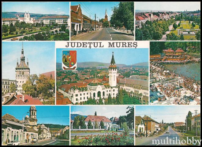 Carte postala - Colaj -  localitatile:Iernut,Sighisoara,Tirnaveni,Ludus,Tirgu-Mures,Gurghiu,Reghin,Sovata,Sarmasu