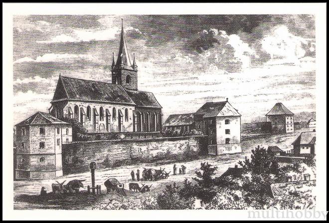 Carte postala Tirgu Mures - Grafica din secolul al 19-lea - Cetatea si Biserica din cetate