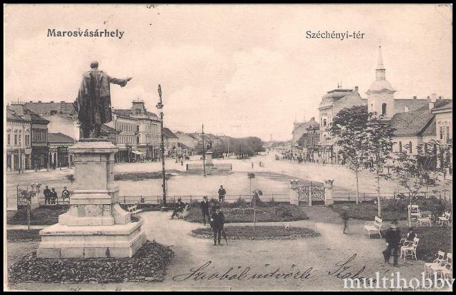Carte postala Tirgu Mures - Centru - Piata Szechenyi - Statuia lui Kossuth