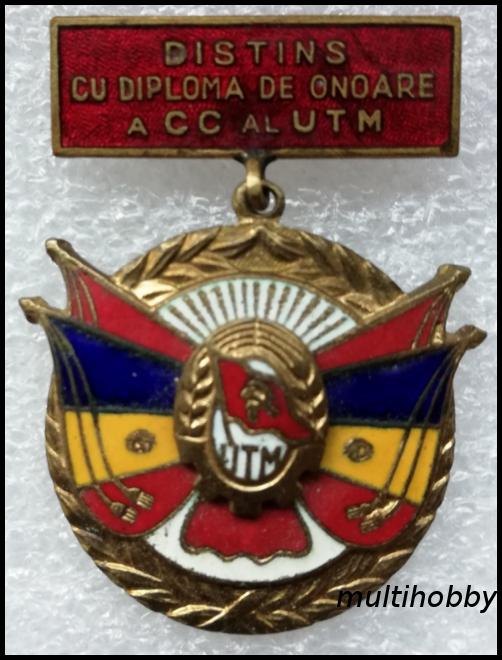 Insigna - **/Medalie <br /> Distins cu diploma de onoare al CC al UTM