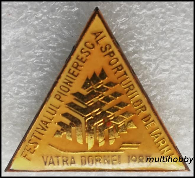 Insigna - Festivalul pionieresc al sporturilor de iarna <br /> Vatra Dornei 1985