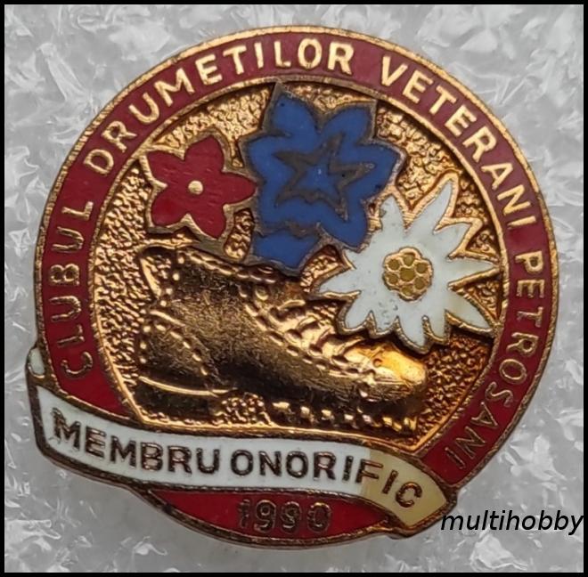 Insigna - Clubul drumetilor veterani Petrosani<b/> Membru onorific<br/> 1990