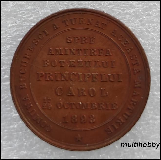 Medalie - 1893<br/>Spre amintirea botezului Princepelui 1893<br/>CAROL17/29 octombrie 1893